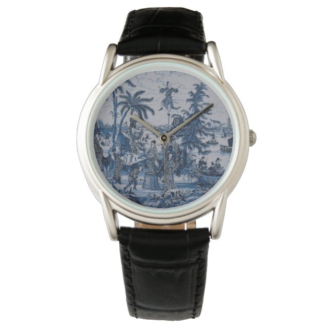 Repro Chinoiserie  Delft Blue and White Tile  Watch (Front)