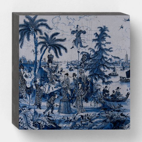 Repro Chinoiserie  Delft Blue and White Tile  Wooden Box Sign