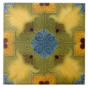 Repro Colorful Minton Molded Lilies Majolica Ceramic Tile