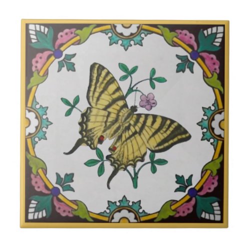 Repro Colorful Minton Swallowtail Butterfly Ceramic Tile