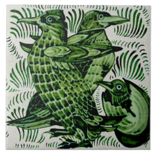 Repro De Morgan Birds+Chick Hatching Handpainted Ceramic Tile