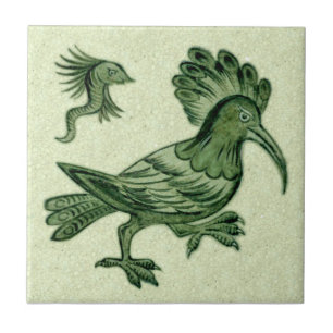 Repro De Morgan Green Hoopoe Bird Ceramic Tile