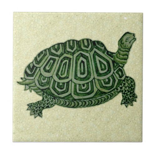 Repro De Morgan Green Tortoise Turtle Ceramic Tile