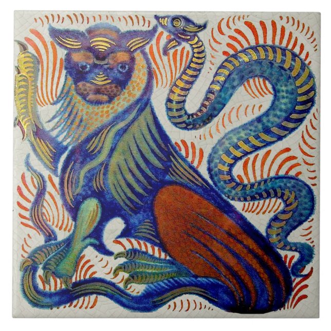 Repro De Morgan Lion & Snake Tour de Force Ceramic Tile (Front)