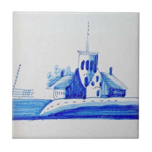 Repro Delft blue and White dutch chapel Tile