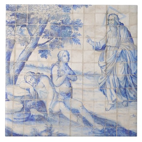 Repro Delft Tile Adam and Eve Biblical