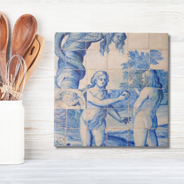 Repro Delft Tile Adam and Eve Picturesque scene (Repro Delft Tile Blue Adam and Eve biblical)