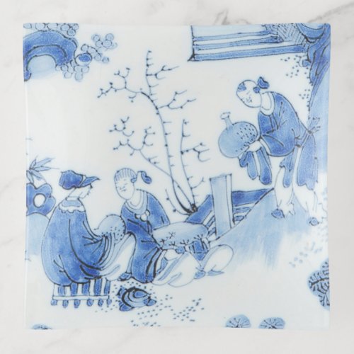 Repro Delft Tile Blue Chinoiserie Trinket Tray