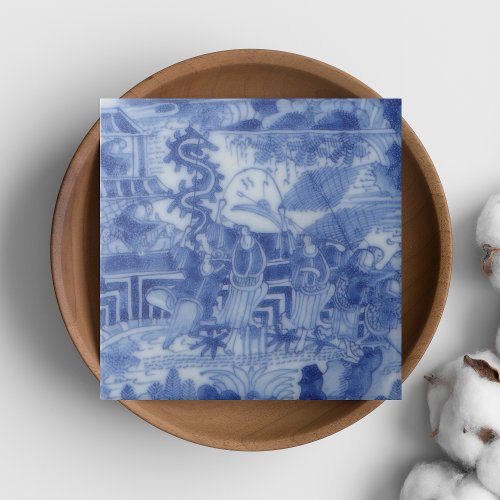 Repro Delft Tile Chinoiserie Decoupage Blue White