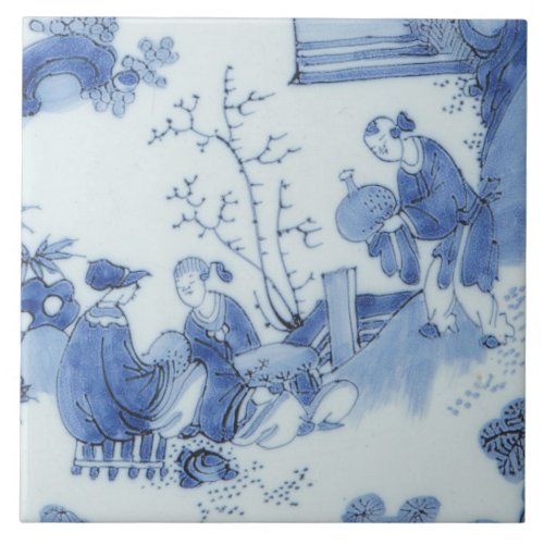 Repro Delft Tile Chinoiserie Decoupage Blue White