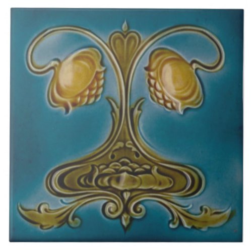 Repro Early 1900s English Art Nouveau Floral Ceramic Tile