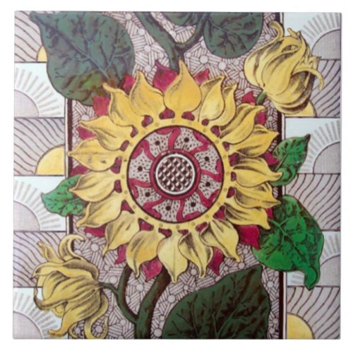 Repro Eastlake Aesthetic Sunflower Ceramic Tile