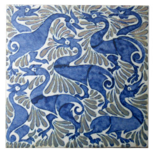 Repro Edwardian Art Nouveau Blue Ducks Tile