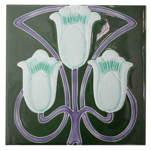 Repro Edwardian Art Nouveau Green Tulip Floral Til Ceramic Tile