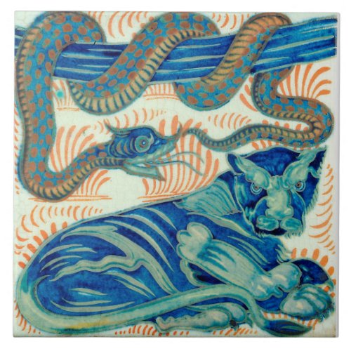 Repro Edwardian Art Nouveau Tiger Snake Tile