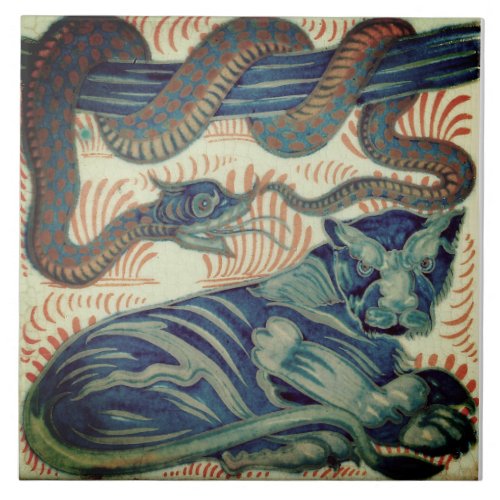 Repro Edwardian Art Nouveau Tiger Snake Tile