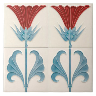 Repro German Art Nouveau Jugendstil Flower Ceramic Tile
