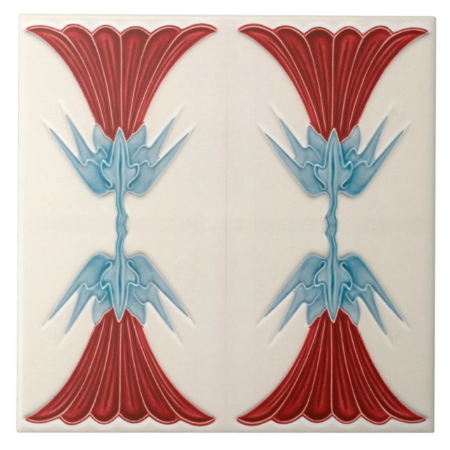 Repro German Art Nouveau Jugendstil Flower Tile (Front)