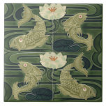 Repro German Art Nouveau Jugendstil Pond Fish Ceramic Tile<br><div class="desc">Reproduction from a tile made in Germany around 1900-1905. Jugendstil style is a type of art nouveau that foreshadowed the art deco movement. Rich, colorful and vibrant for a bold design of fishes in a pond with waterlilies, all in olive green and sage green. Not intended for outdoor use. Our...</div>