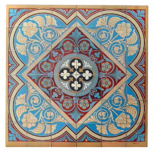 Repro German Geometric Art Nouveau Jugendstil blue Ceramic Tile