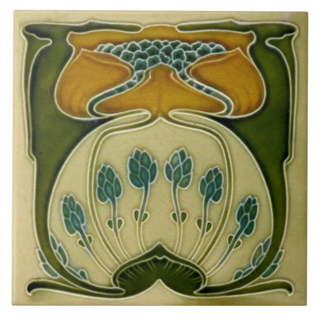 Repro German Jugendstil Art Nouveau Multi Floral Ceramic Tile (Front)