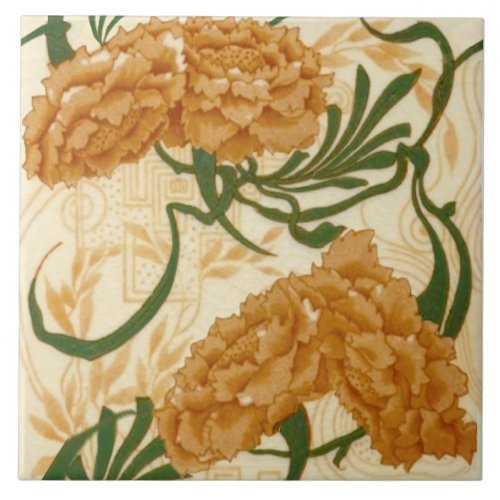 Repro Gorgeous 1880s Minton Peach Green Floral Ceramic Tile