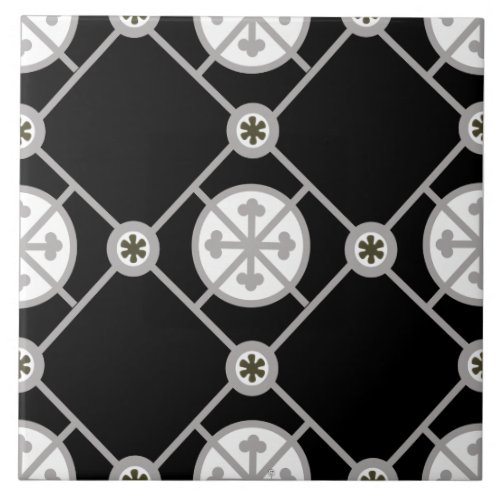 Repro Gothic Geometric Patterned Black White Gray Ceramic Tile