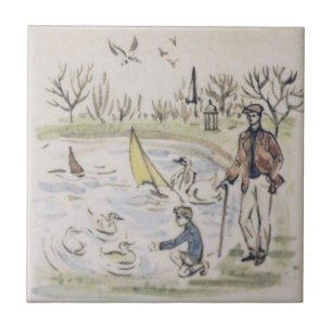 Repro Hyde Park Pond ducks London Victorian Tile