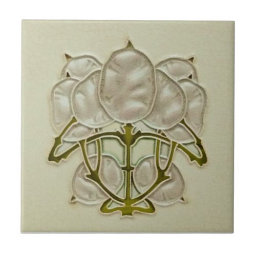 Repro Jugendstil Art Noveau Silver Dollar Plant Ceramic Tile