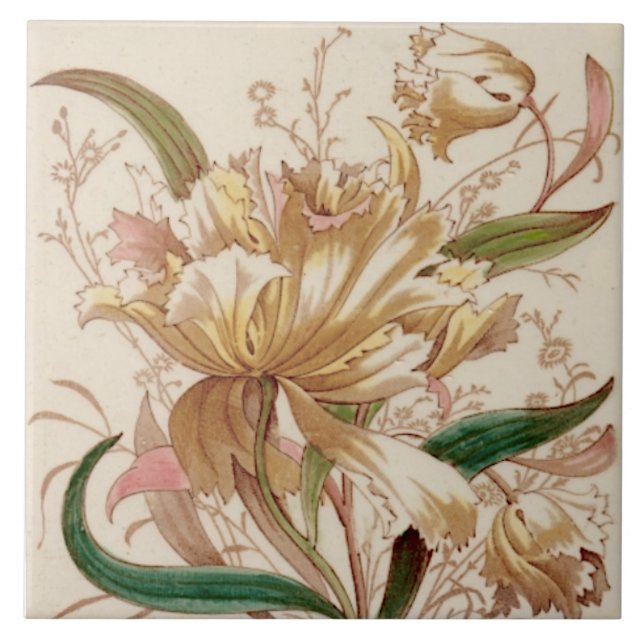 Repro Lea & Boulton 1890s Floral Transferware Ceramic Tile (Front)