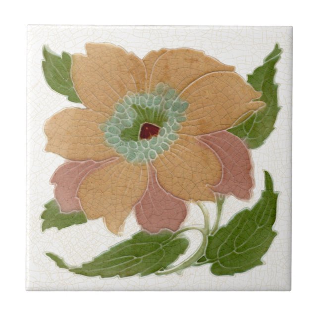 Repro Lea & Boulton Antique Art Nouveau Floral Ceramic Tile (Front)