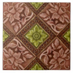 Repro Malkin Floral Daffodils Geometric Majolica Ceramic Tile<br><div class="desc">Reproduced from a lovely late Victorian majolica tile made by Malkin in the late 1890s or early 1900s. The tile looks as 3-dimensional as the original is but this one is actually printed in a trompe l'oeil ("fool the eye") style that captures all of the carved detail of the original...</div>
