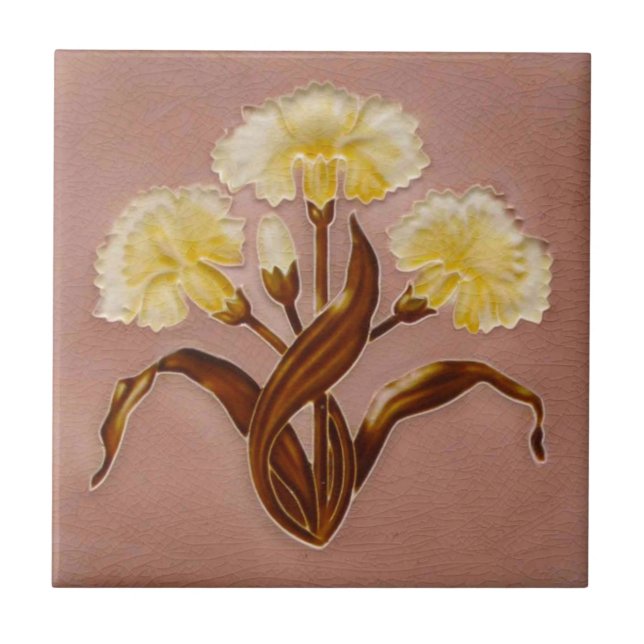 Repro Meakin Art Nouveau Pinks Carnations Floral Ceramic Tile (Front)