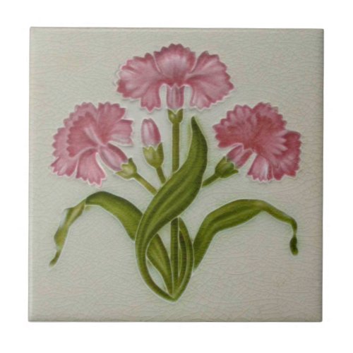 Repro Meakin Art Nouveau Pinks Carnations Floral Ceramic Tile