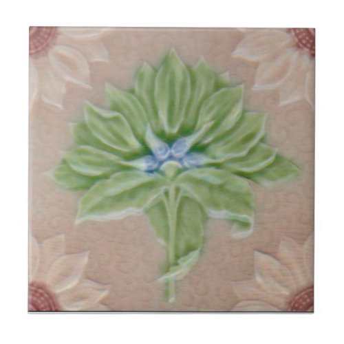 Repro Meakin Pastel Floral Majolica Faux Relief Ceramic Tile
