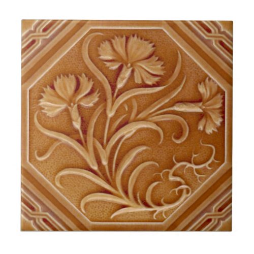 Repro Minton 1880 Carnation Art Nouveau Majolica Ceramic Tile