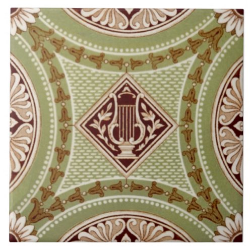Repro Minton 1882 Neoclassical Lyre Green Print Ceramic Tile