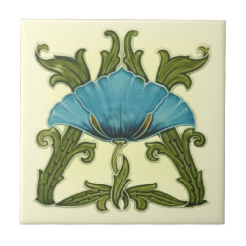 Repro Minton Art Nouveau Ceramic Blue Floral Tile