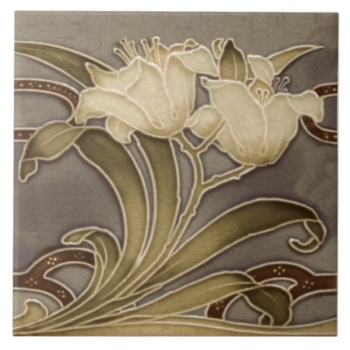 Repro Minton Art Nouveau Lillies Neutrals Border Ceramic Tile