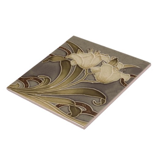 Repro Minton Art Nouveau Lillies (Neutrals) Border Ceramic Tile | Zazzle