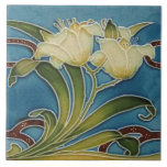 Repro Minton China Glazed Art Nouveau Lily Border Ceramic Tile<br><div class="desc">A beautiful art nouveau tile featuring lilies that is reproduced from a circa 1900 Minton tile. This tile was hand-glazed in gold, maroon, cream, and green against a blue background. Makes a great border tile or backsplash tiles! You can see how this tile looks as a border in our media...</div>