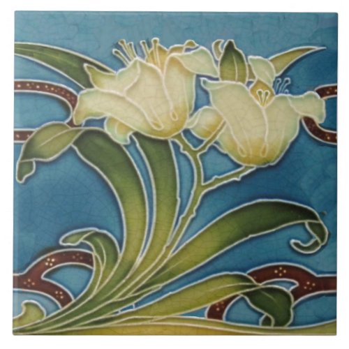 Repro Minton China Glazed Art Nouveau Lily Border Ceramic Tile