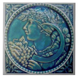Repro MintonHollis Grape Harvest Bacchus Majolica Ceramic Tile