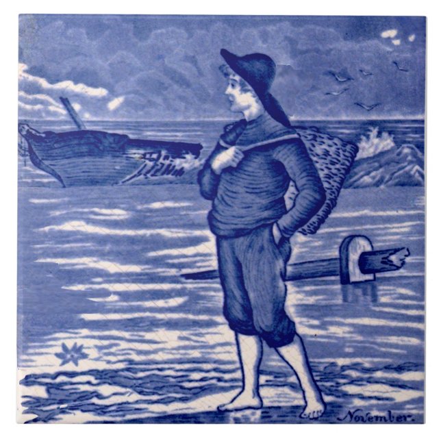 Repro November Wedgwood Blue Calendar Months Ceramic Tile (Front)