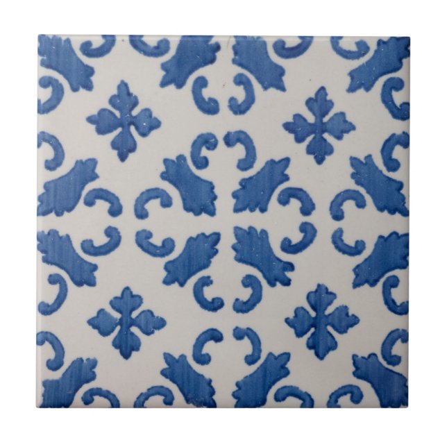Repro Portuguese Blue Geometric Azulejos Ceramic Tile (Front)