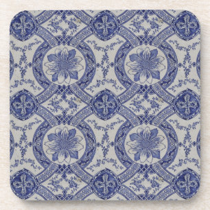 Repro Portuguese Blue Geometric Azulejos Floral Beverage Coaster