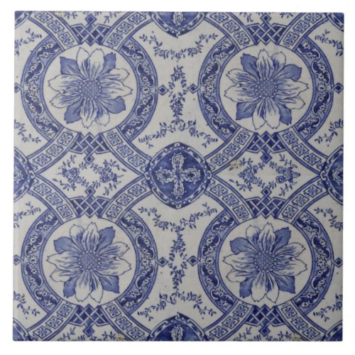 Repro Portuguese Blue Geometric Azulejos Floral Ceramic Tile