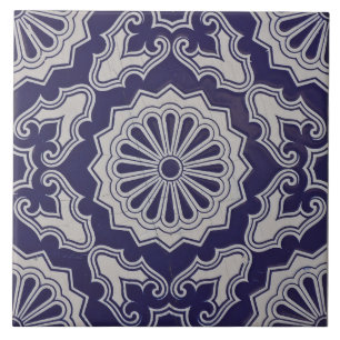 Repro Portuguese Blue Geometric Azulejos Floral Ceramic Tile