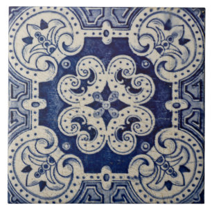 Repro Portuguese Blue Geometric Azulejos Floral Ceramic Tile