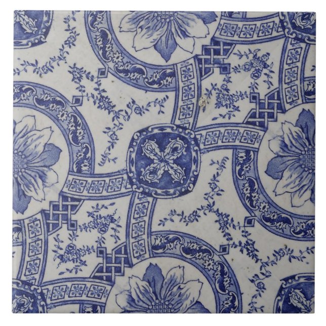 Repro Portuguese Blue Geometric Azulejos Floral Ceramic Tile (Front)
